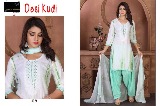 Manjeera Desi Kudi Rayon Patiyala Ready Made Wholesale Suit Collection